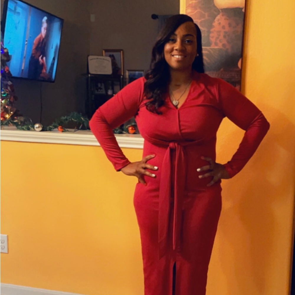 Red dress ordered from SHEIN.